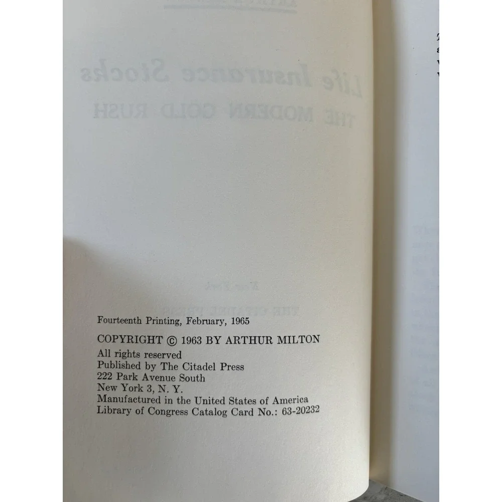 Life Insurance Stocks the modern gold rush Arthur Milton 1965 14th printing GOOD